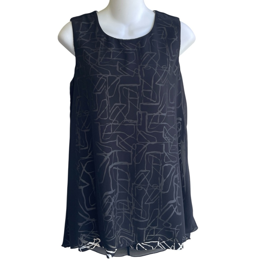 Nina Leonard Black White Sheer Overlay Top Sleeveless Ladies XS Sleeveless NWT
